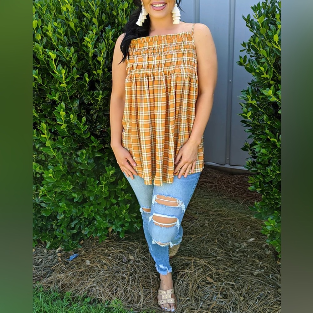 NWT Strappy Tank Yellow- Earthtone Plaid 22/24 Lightweight and comfortable